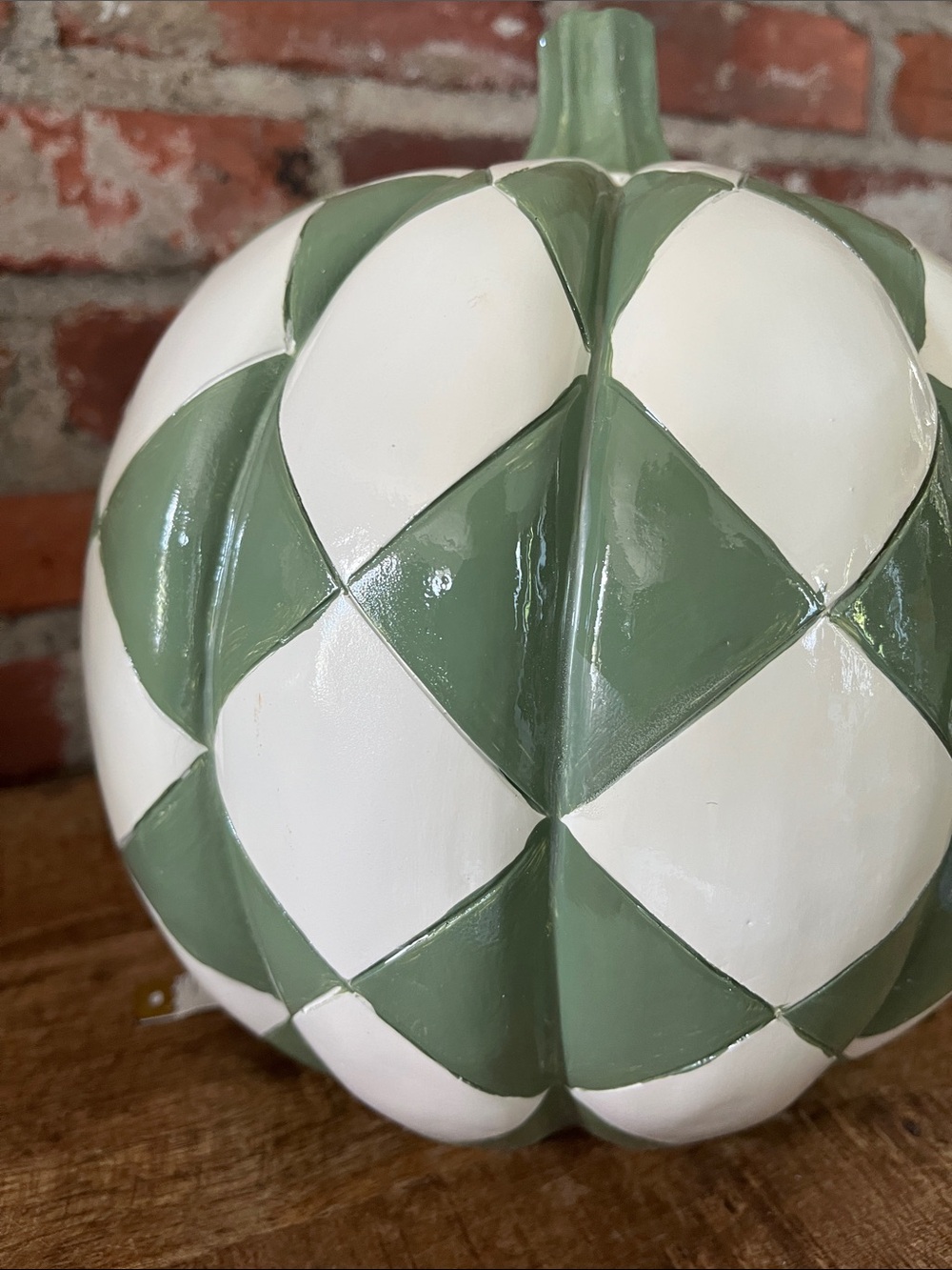 Green and White Checkered resin Pumpkin Accent - Picture 8 of 8